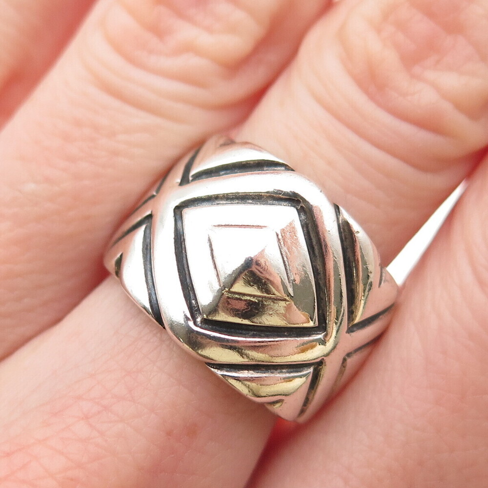 Chapal Zenray 925 Sterling Silver Vintage Modernist Oxidized Ring Size 7.5